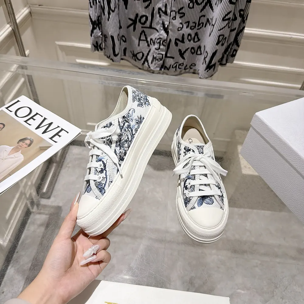 Dior Women Dioriviera Walk’n’Dior Sneaker White and Blue Toile de Jouy Floral Garden Embroidered Cotton - image 6
