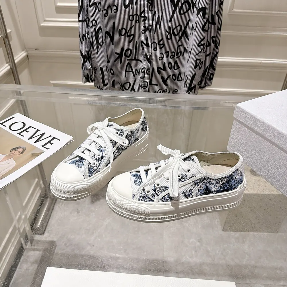 Dior Women Dioriviera Walk’n’Dior Sneaker White and Blue Toile de Jouy Floral Garden Embroidered Cotton - image 5
