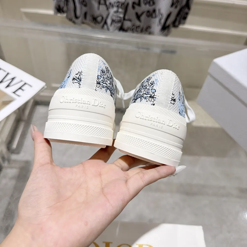 Dior Women Dioriviera Walk’n’Dior Sneaker White and Blue Toile de Jouy Floral Garden Embroidered Cotton - image 9