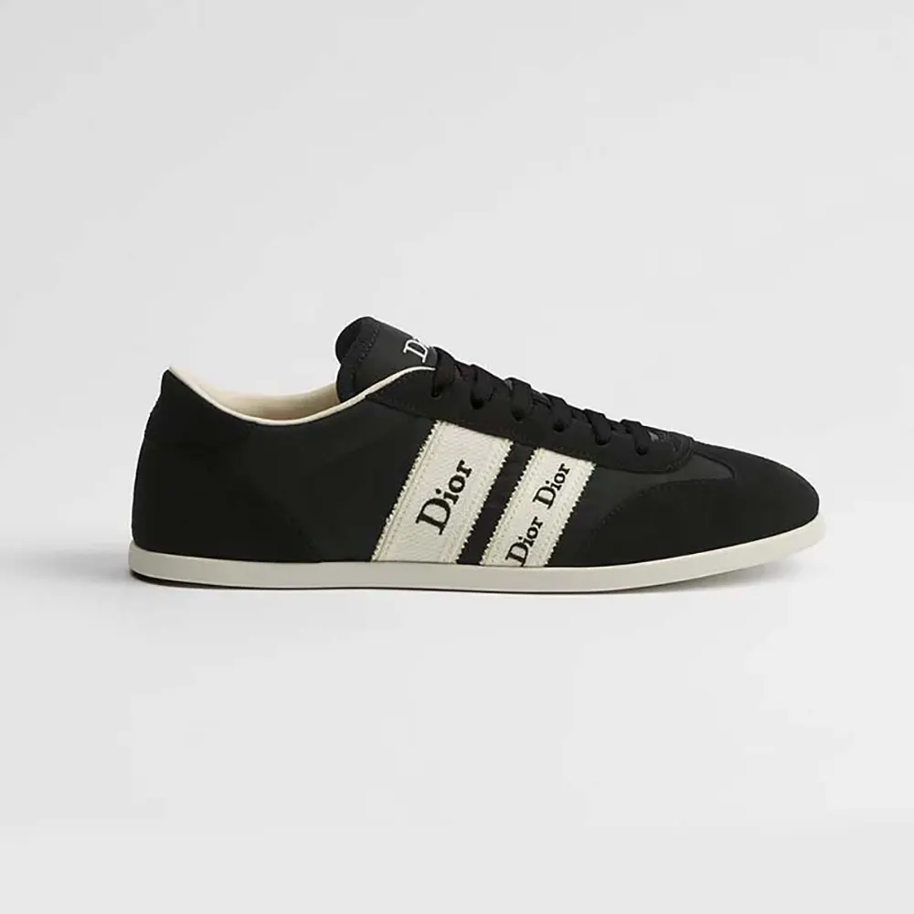 Side profile of Dior Unisex Ribbon Sneaker Black Suede Calfskin and Technical Fabric