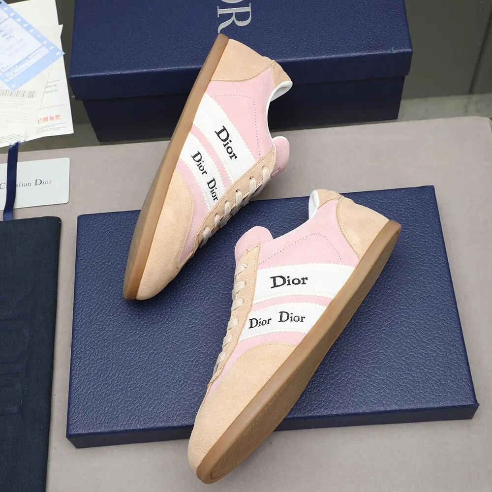 Dior Unisex Ribbon Sneaker Pink and Beige Suede Calfskin - image 5