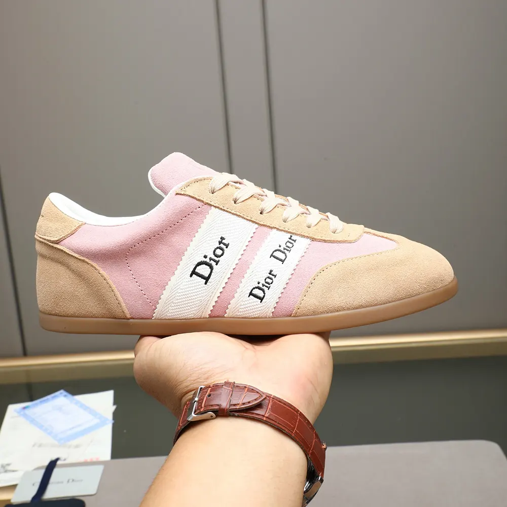 Dior Unisex Ribbon Sneaker Pink and Beige Suede Calfskin - image 8