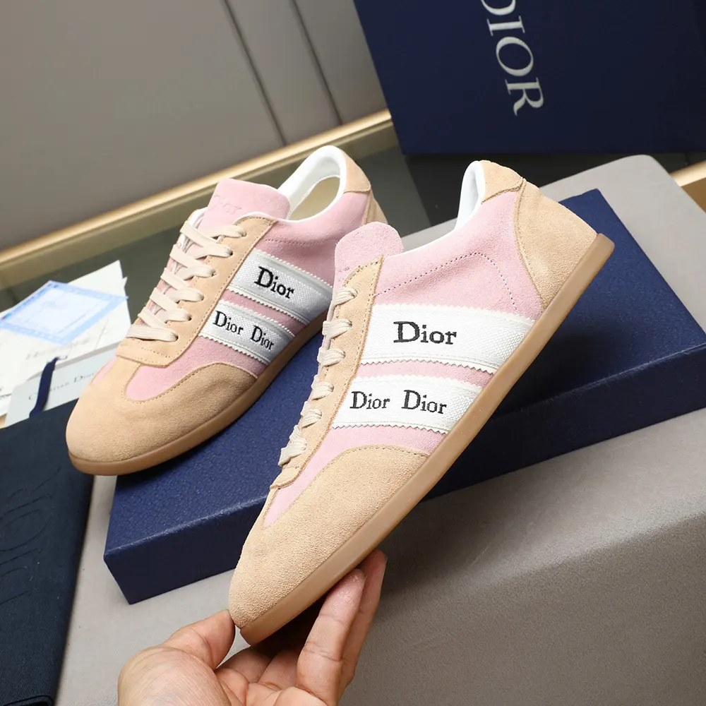 Dior Unisex Ribbon Sneaker Pink and Beige Suede Calfskin - image 4