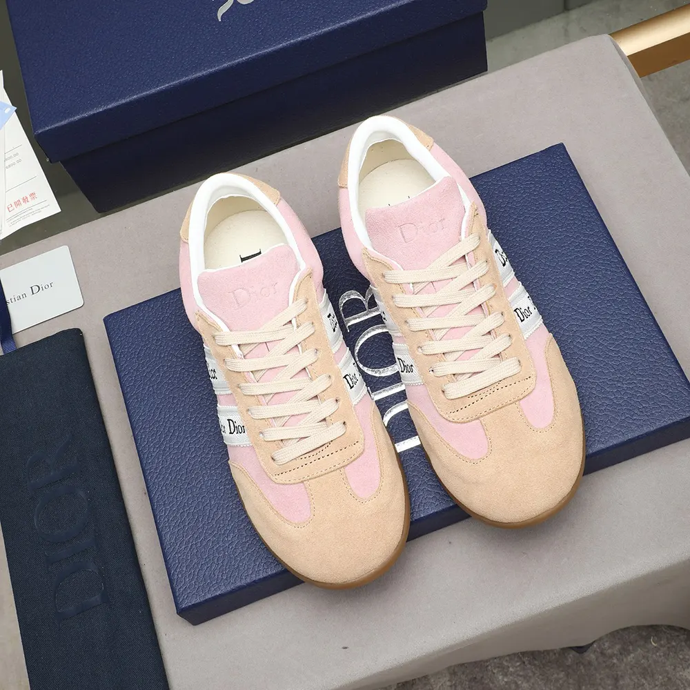 Dior Unisex Ribbon Sneaker Pink and Beige Suede Calfskin - image 6