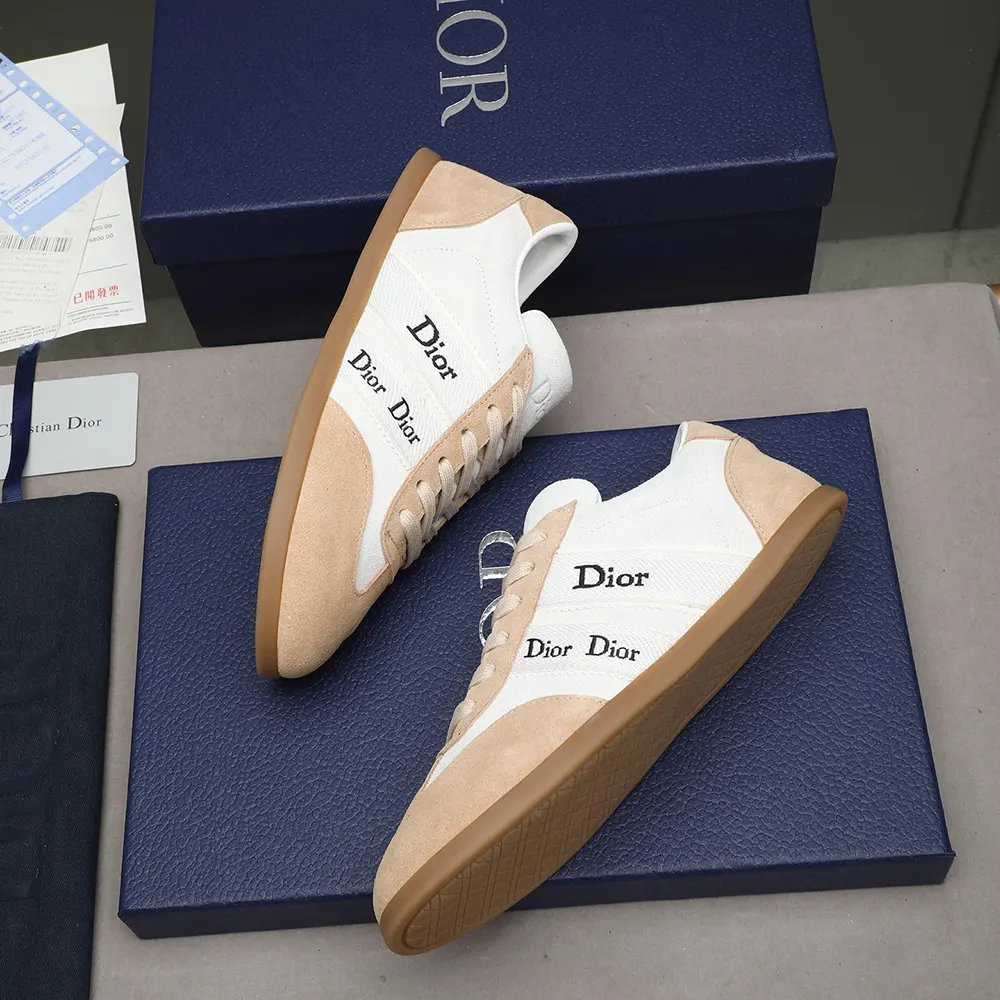 Dior Unisex Ribbon Sneaker White and Beige Suede Calfskin - image 6