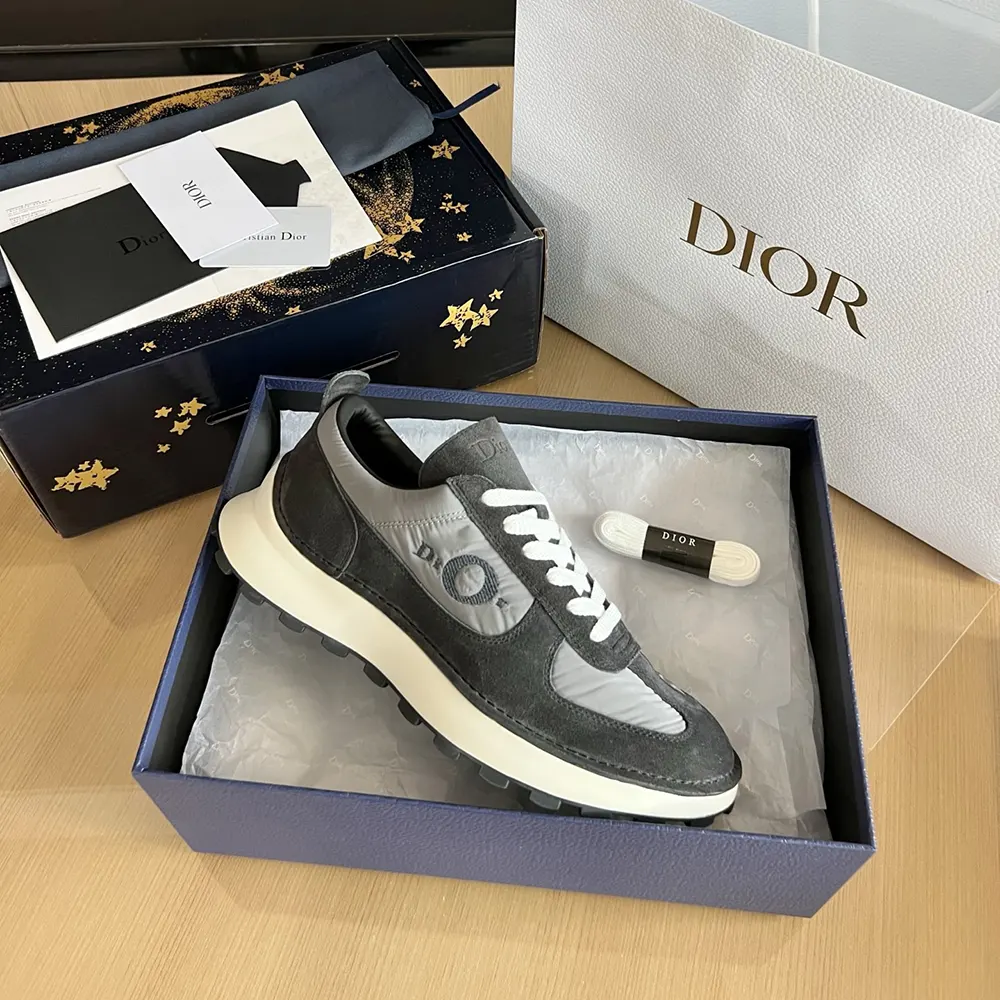 Dior Unisex Squash Sneaker Black Suede Calfskin and Gray Technical Fabric - image 9