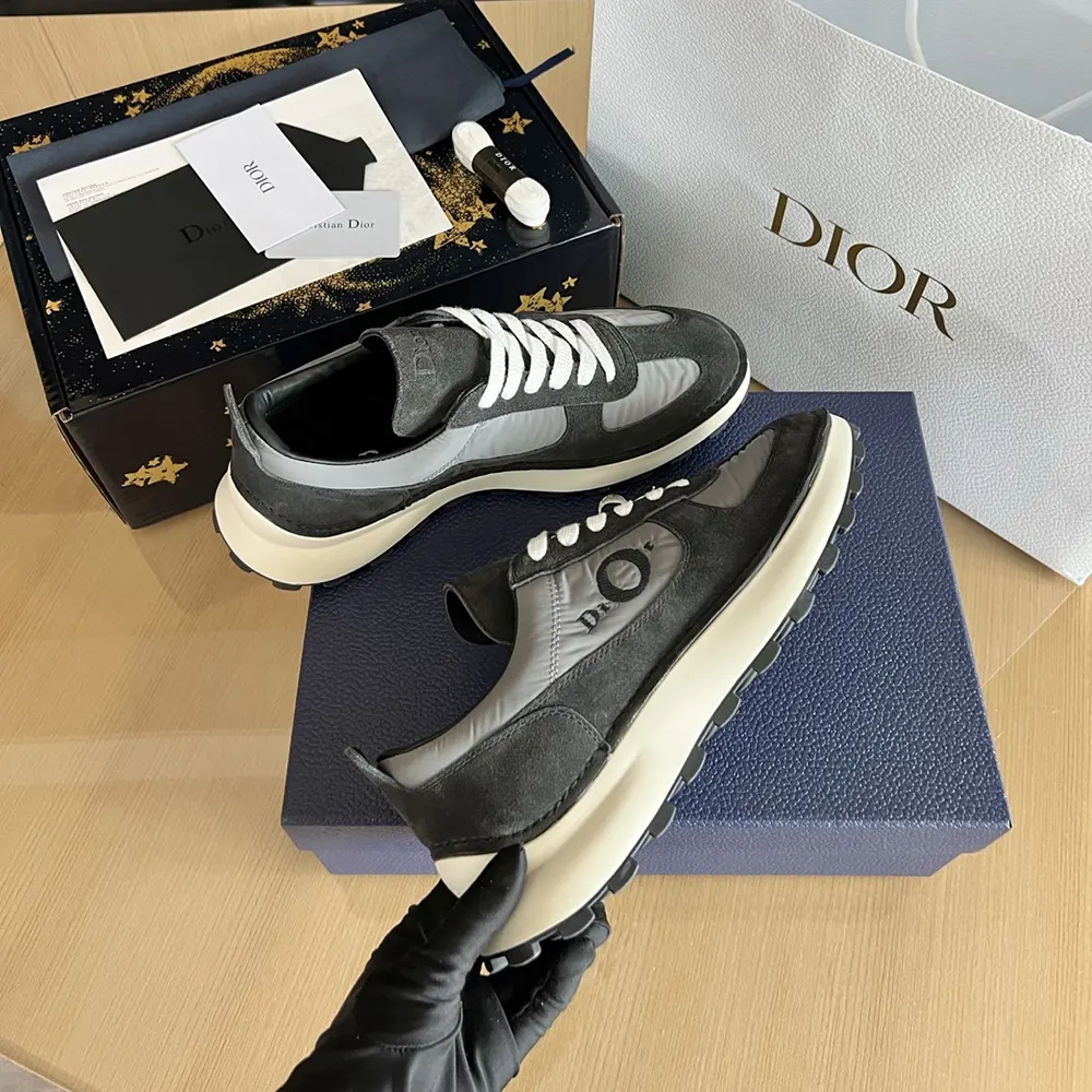 Dior Unisex Squash Sneaker Black Suede Calfskin and Gray Technical Fabric - image 8