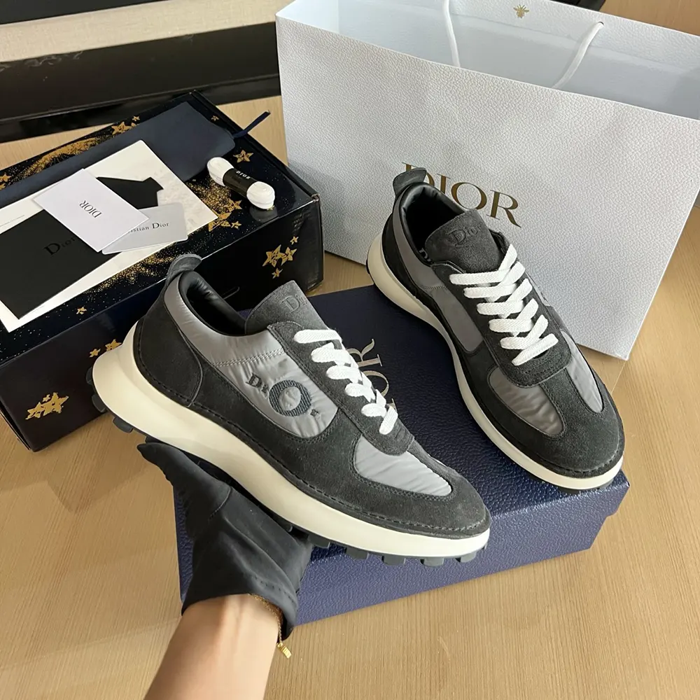 Dior Unisex Squash Sneaker Black Suede Calfskin and Gray Technical Fabric - image 7