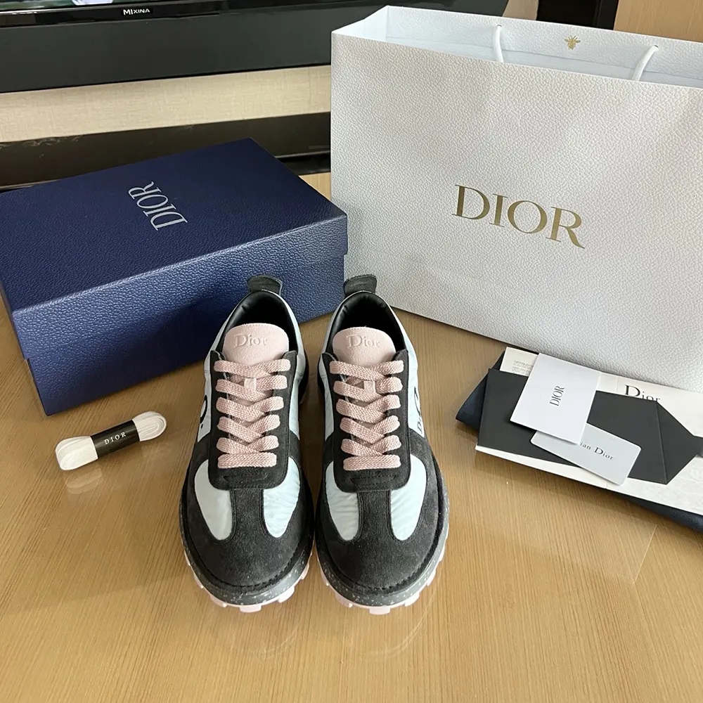 Close-up of light blue technical fabric on Dior Unisex Squash Sneaker