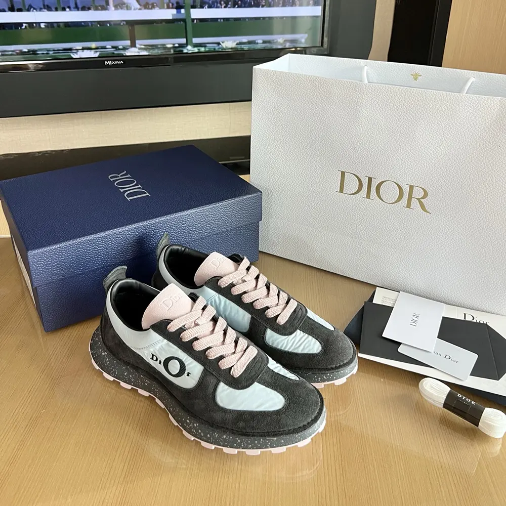 Top-down view showing multicolor suede details on Dior Unisex Squash Sneaker