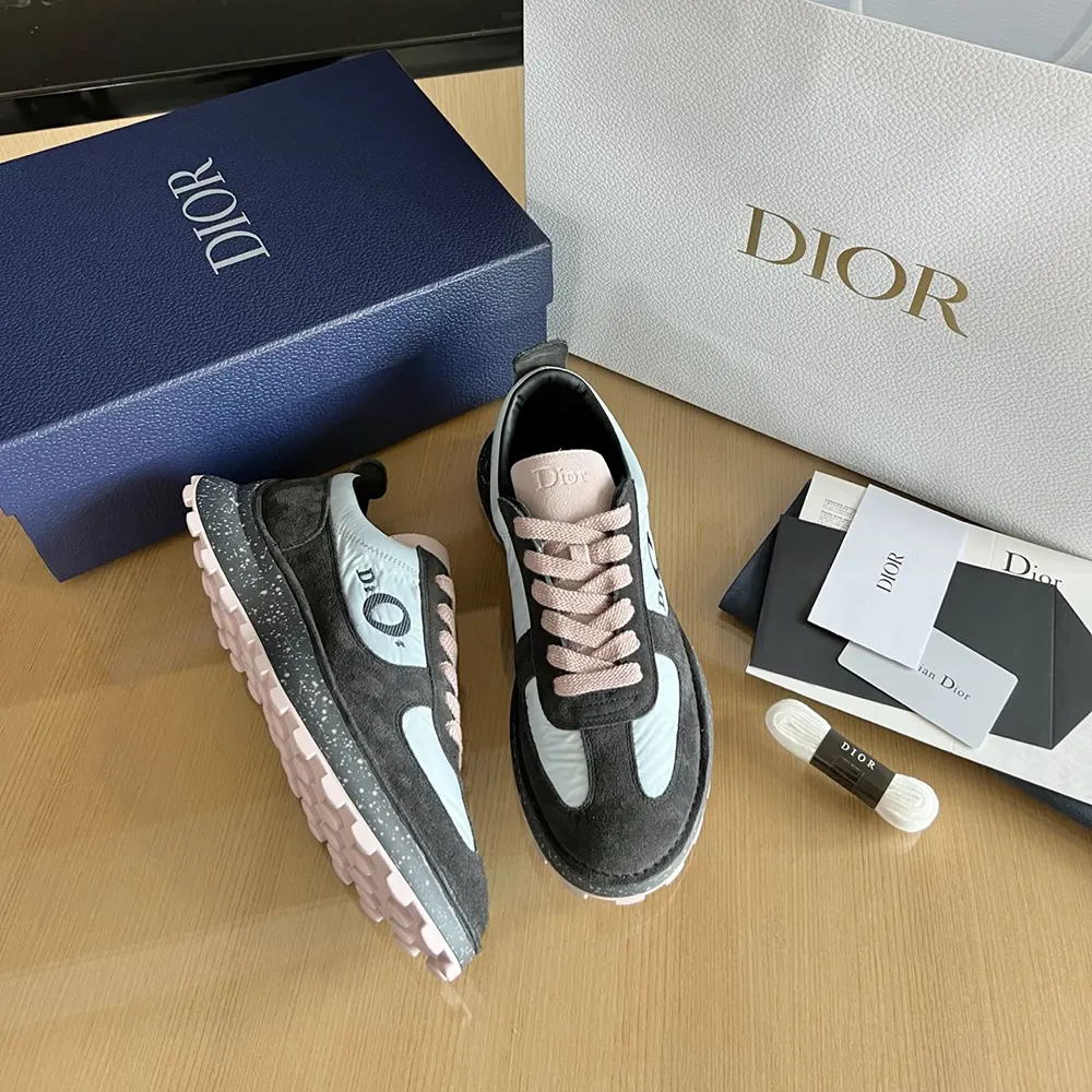 Dior Unisex Squash Sneaker Gray and Pink Suede Calfskin with Light Blue Technical Fabric - image 6