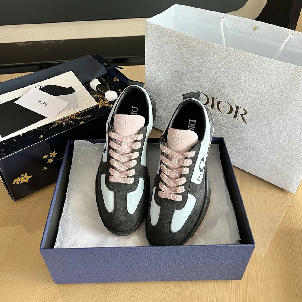 Dior Unisex Squash Sneaker Gray and Pink Suede Calfskin with Light Blue Technical Fabric - image 5