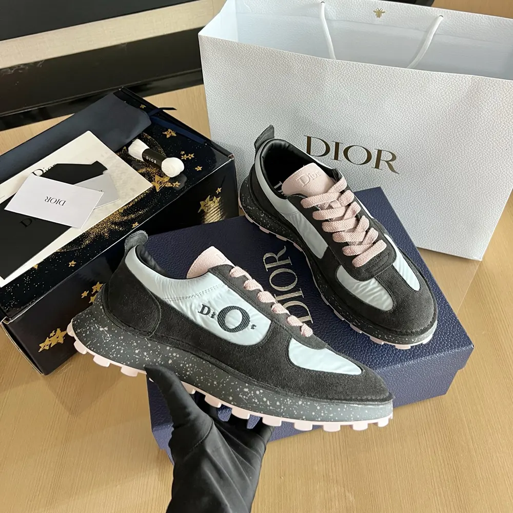 Dior Unisex Squash Sneaker Gray and Pink Suede Calfskin with Light Blue Technical Fabric - image 9