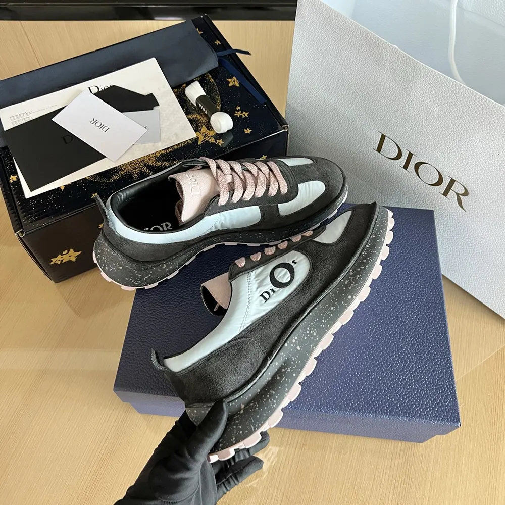 Dior Unisex Squash Sneaker Gray and Pink Suede Calfskin with Light Blue Technical Fabric - image 8
