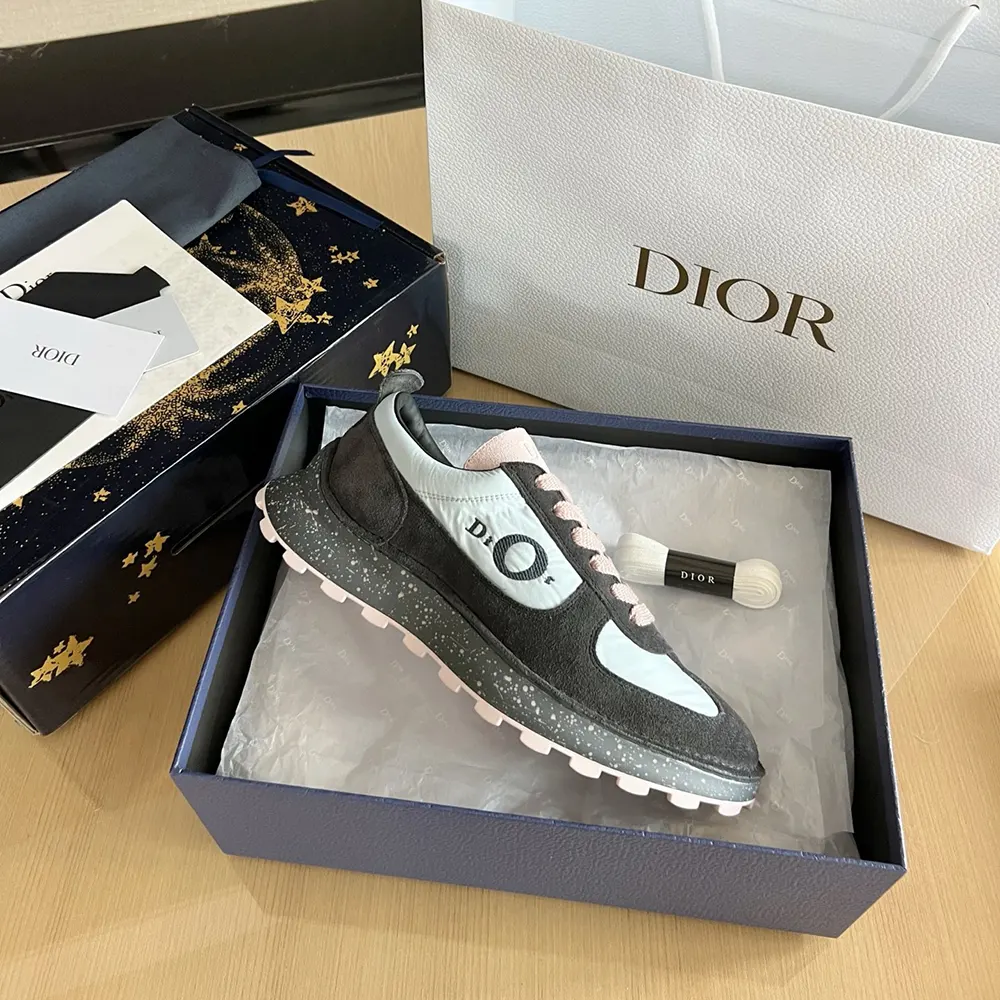 Dior Unisex Squash Sneaker Gray and Pink Suede Calfskin with Light Blue Technical Fabric - image 7