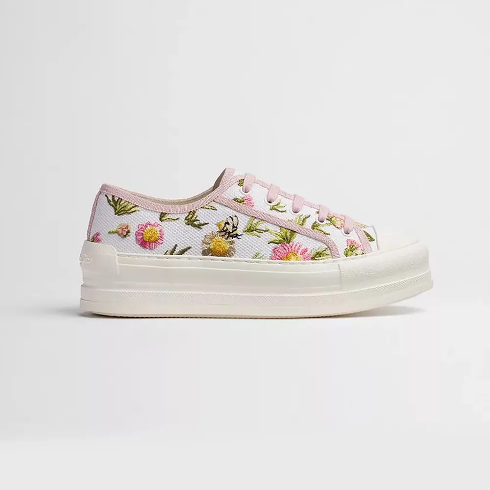 Side profile of Dior Women Walk’n’Dior Platform Sneaker with embroidered daisies