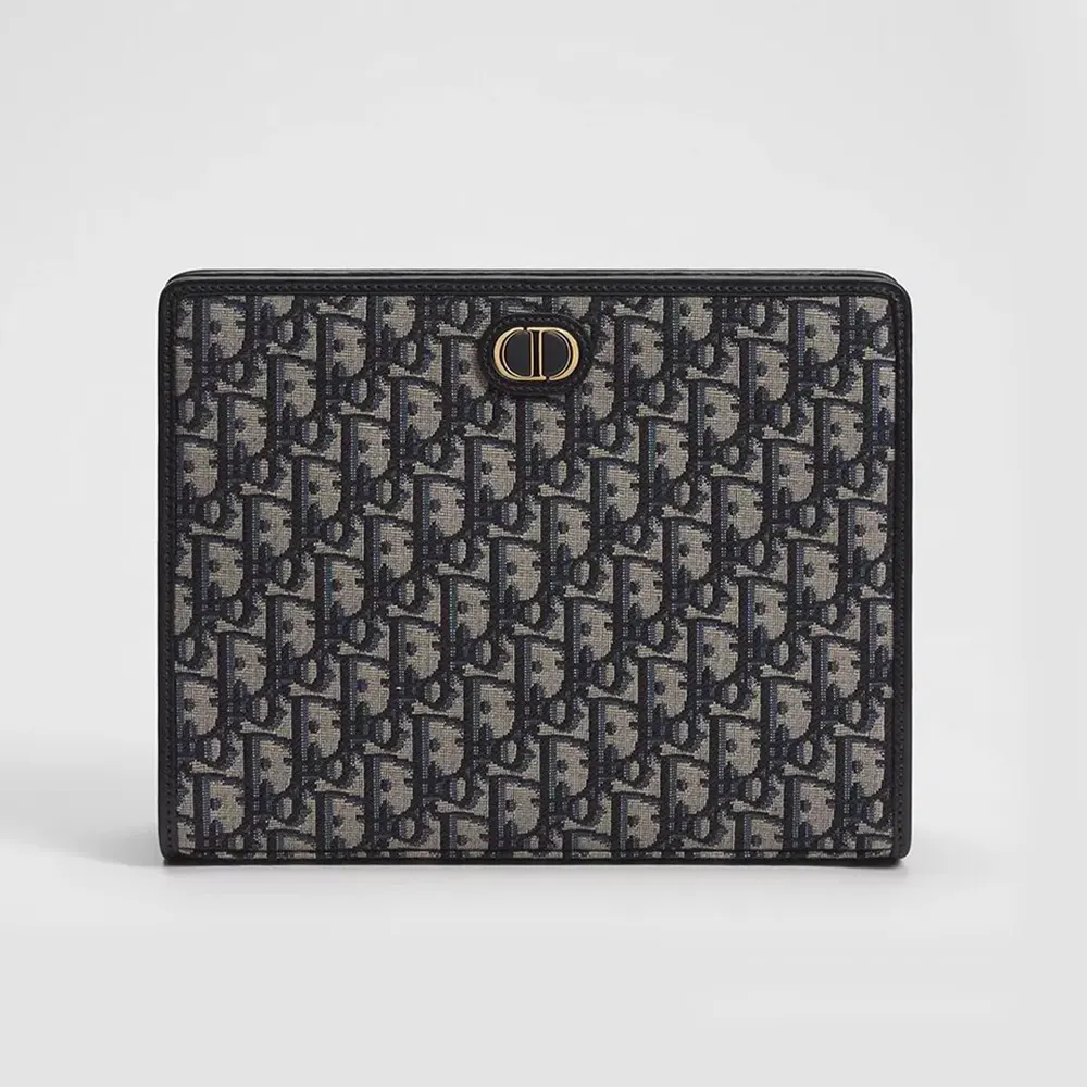 Front angle of Dior Women 30 Montaigne Dea Pouch Blue Dior Oblique Jacquard