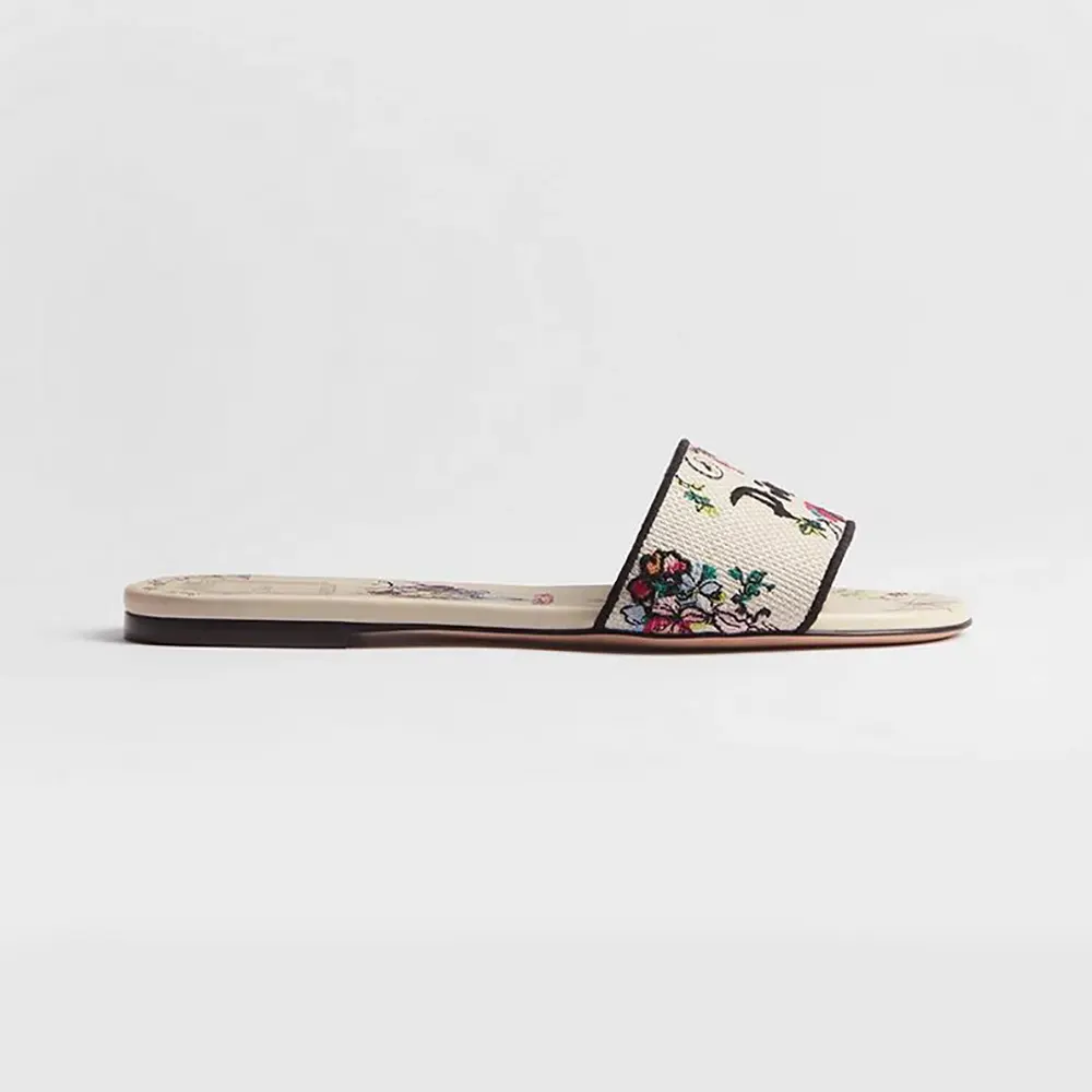 Dior Women Dioriviera Dway Slide white embroidered cotton side view