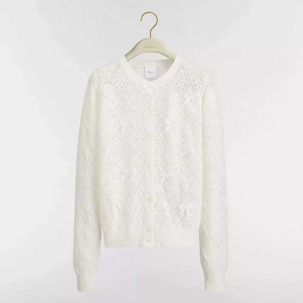 Front view of Dior Women Dioriviera Embroidered Cardigan in white