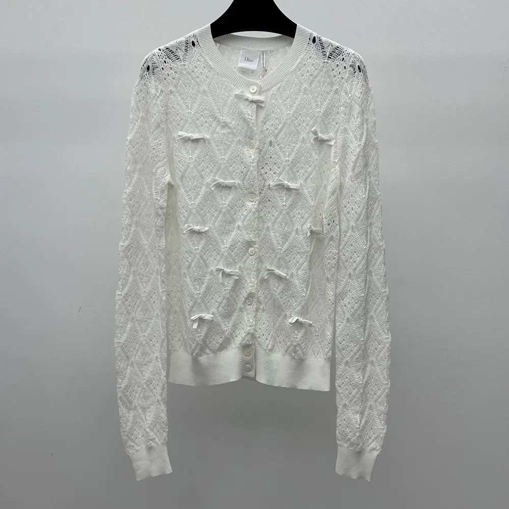 Textured openwork cotton knit of Dior Women Dioriviera Embroidered Cardigan