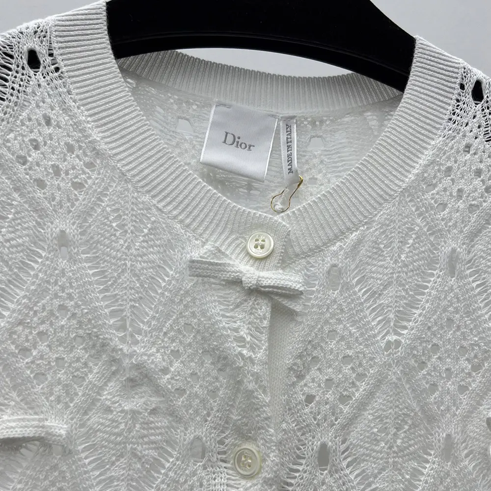 Dior Women Dioriviera Embroidered Cardigan Ecru Openwork Cotton Knit - image 6