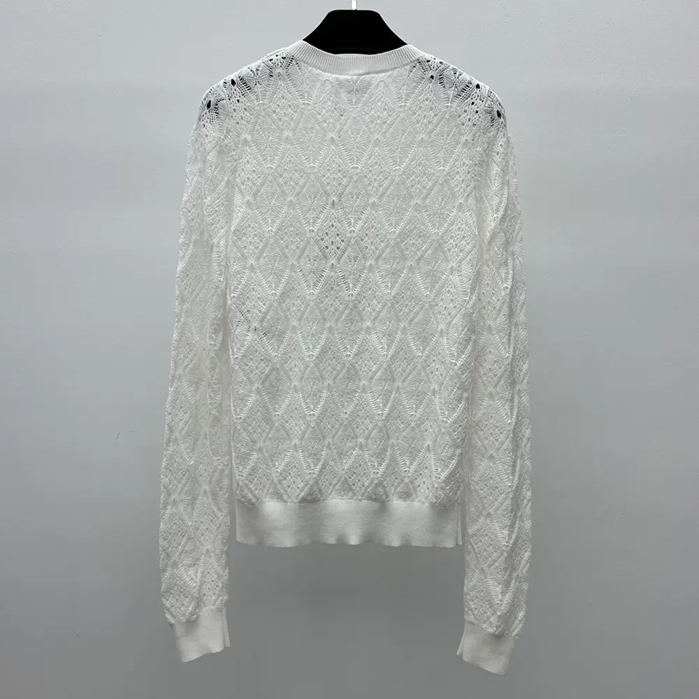 Dior Women Dioriviera Embroidered Cardigan Ecru Openwork Cotton Knit - image 4