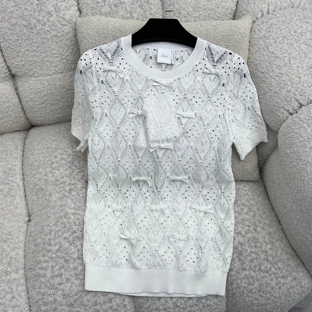 Close-up of openwork embroidery on Dior Women Dioriviera Short-Sleeved Sweater
