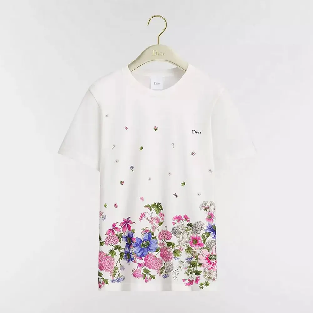 Front view of Dior Men Embroidered Fitted T-Shirt White Cotton Jersey
