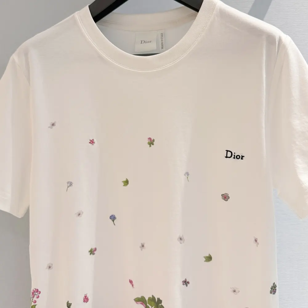 Dior Men Embroidered Fitted T-Shirt White Cotton Jersey with Multicolor Dior Hortensia Garden Motif - image 4
