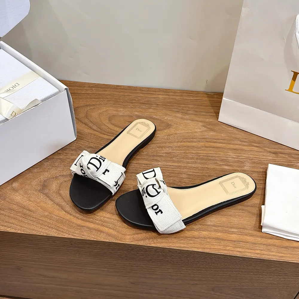 Top-down view showing open toe and sole of Dior J’Adior Slide
