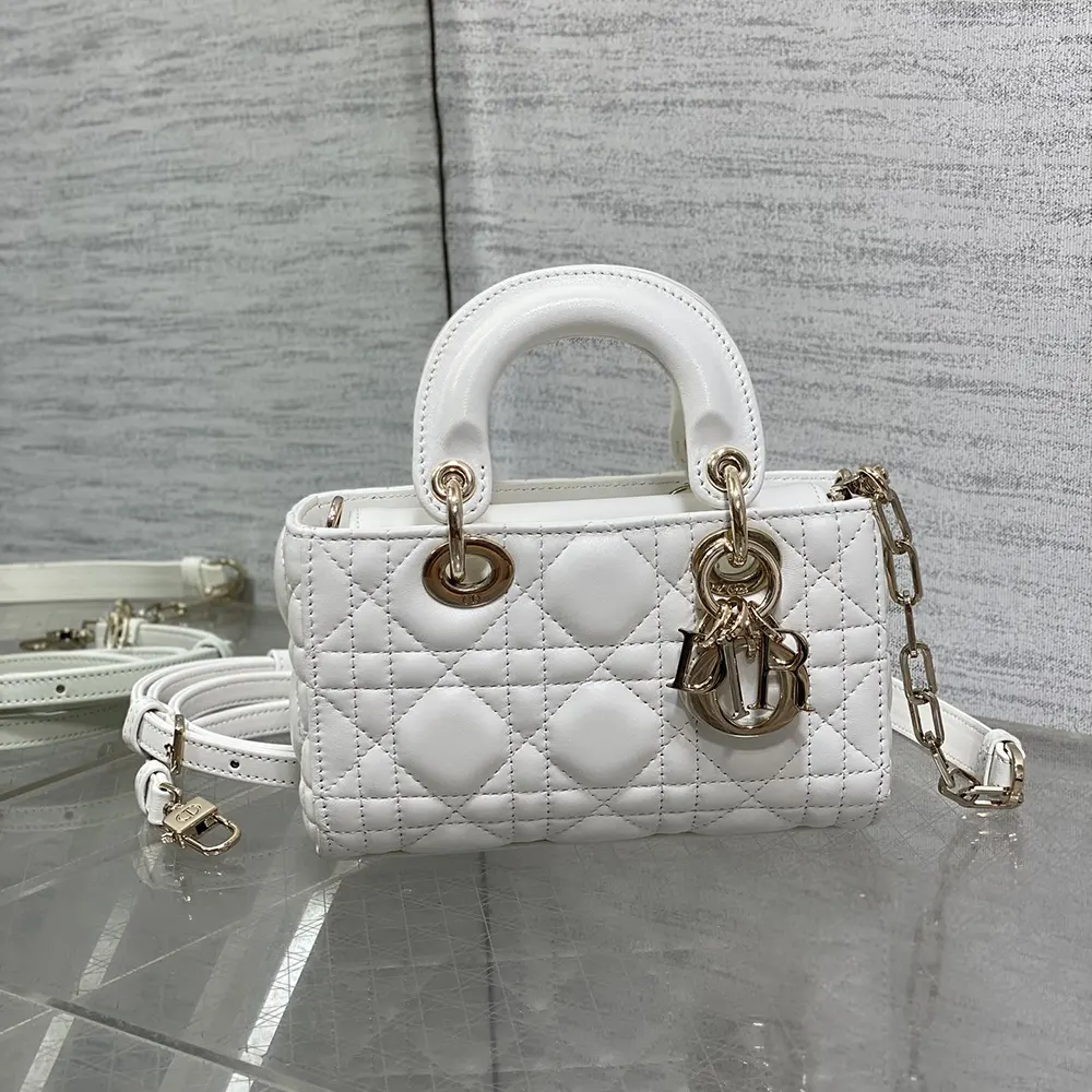 Side angle showing compact silhouette of Dior Women Lady D-Joy Micro Bag