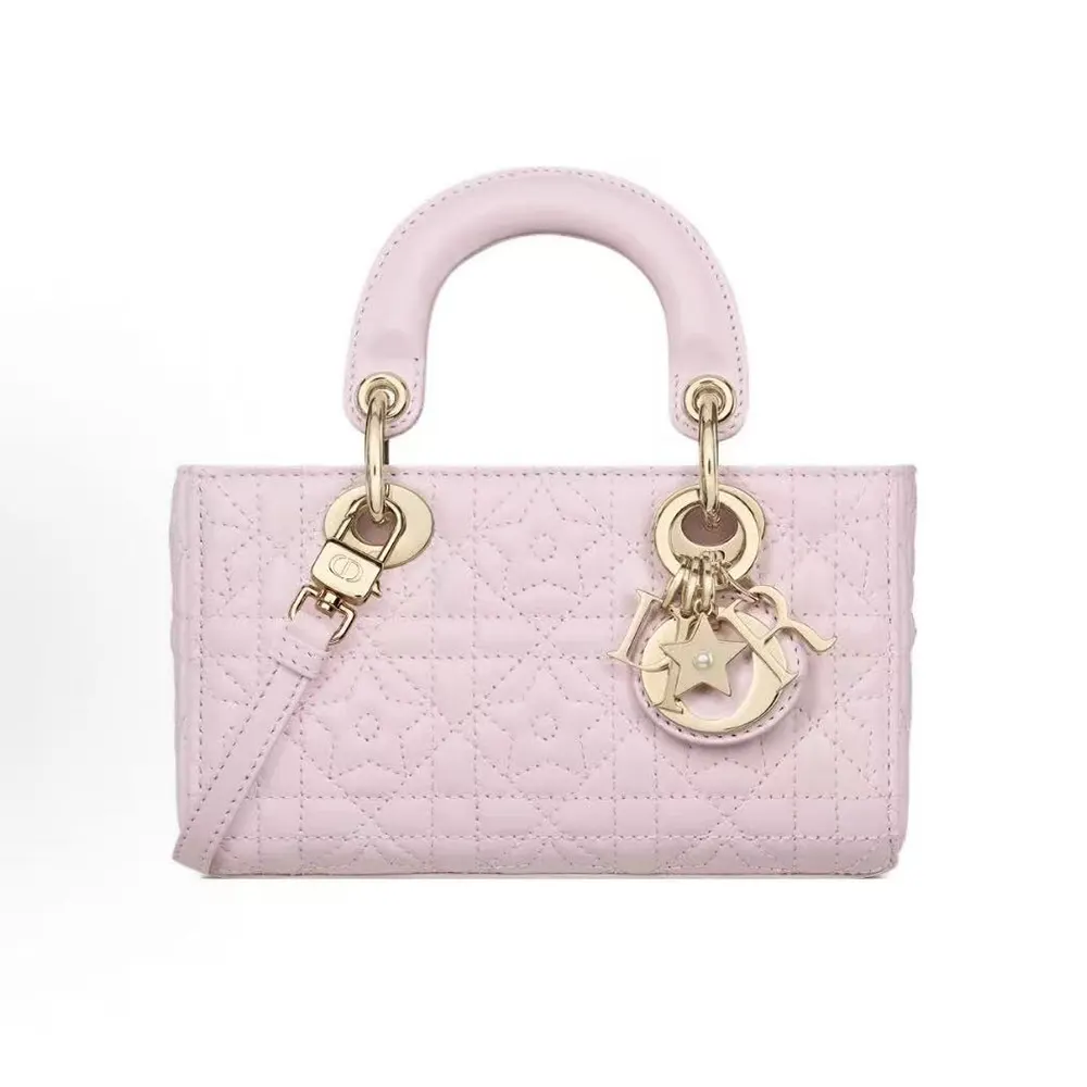 Front view of Dior Women Lady D-Joy Micro Bag Pink Cannage Lambskin with Star Motif