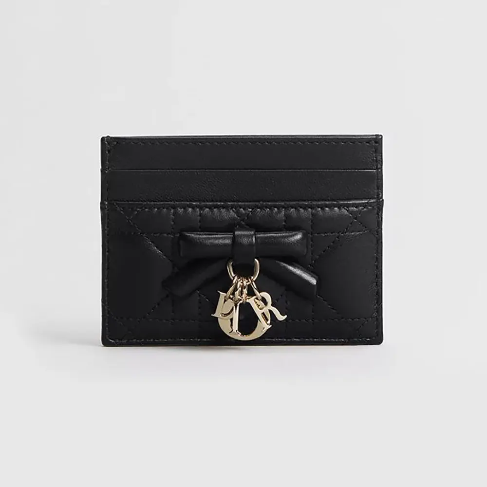 Front view of Dior Women Lady Dior Freesia Card Holder Black Cannage Lambskin