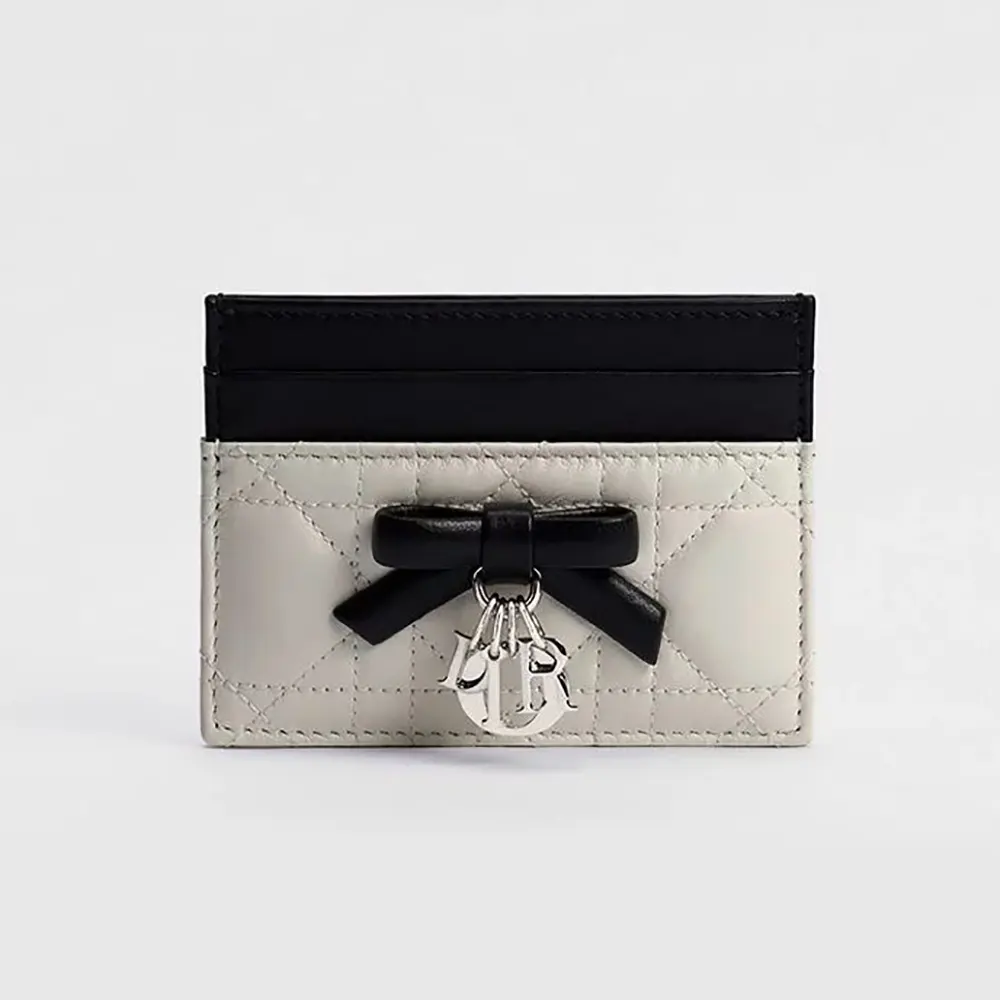 Front view of Dior Women Lady Dior Freesia Card Holder Two-Tone Latte and Black