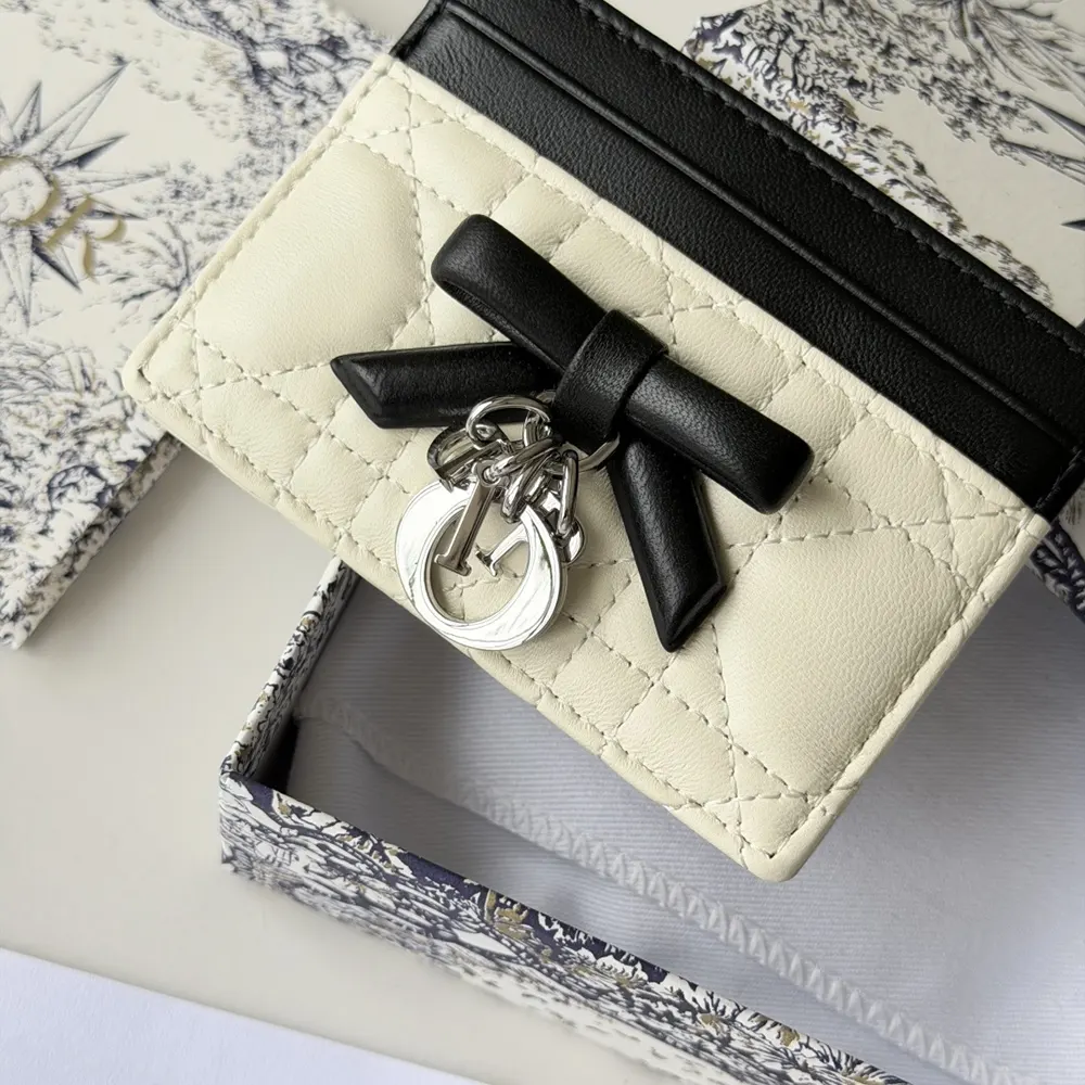 Dior Women Lady Dior Freesia Card Holder Two-Tone Latte and Black Cannage Lambskin - image 9