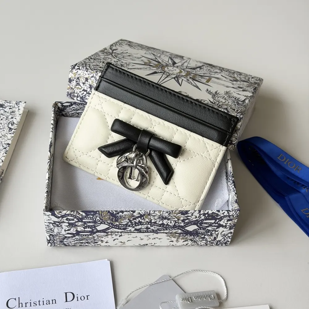 Dior Women Lady Dior Freesia Card Holder Two-Tone Latte and Black Cannage Lambskin - image 4