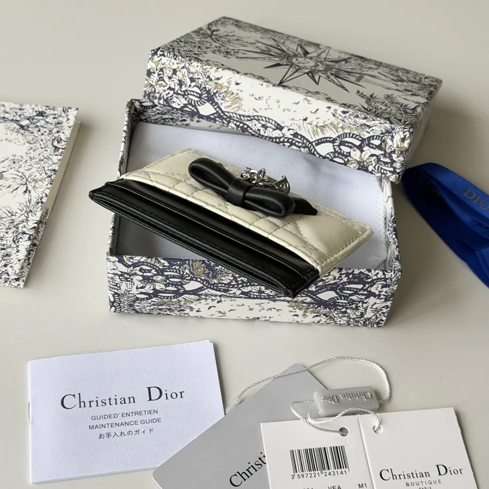 Dior Women Lady Dior Freesia Card Holder Two-Tone Latte and Black Cannage Lambskin - image 8