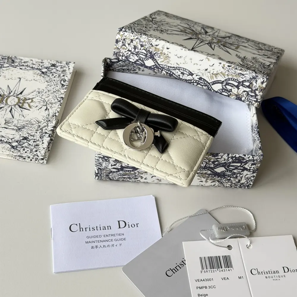 Dior Women Lady Dior Freesia Card Holder Two-Tone Latte and Black Cannage Lambskin - image 5