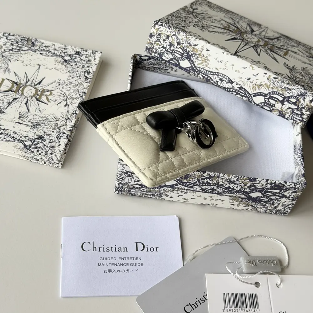 Dior Women Lady Dior Freesia Card Holder Two-Tone Latte and Black Cannage Lambskin - image 6