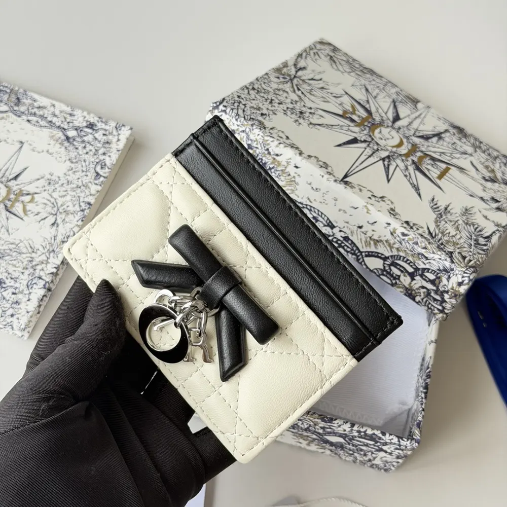 Dior Women Lady Dior Freesia Card Holder Two-Tone Latte and Black Cannage Lambskin - image 7
