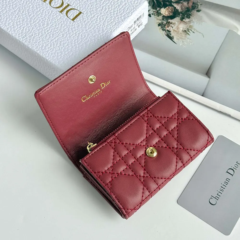 Dior Women Lady Dior Glycine Wallet Garance Red Cannage Lambskin - image 4