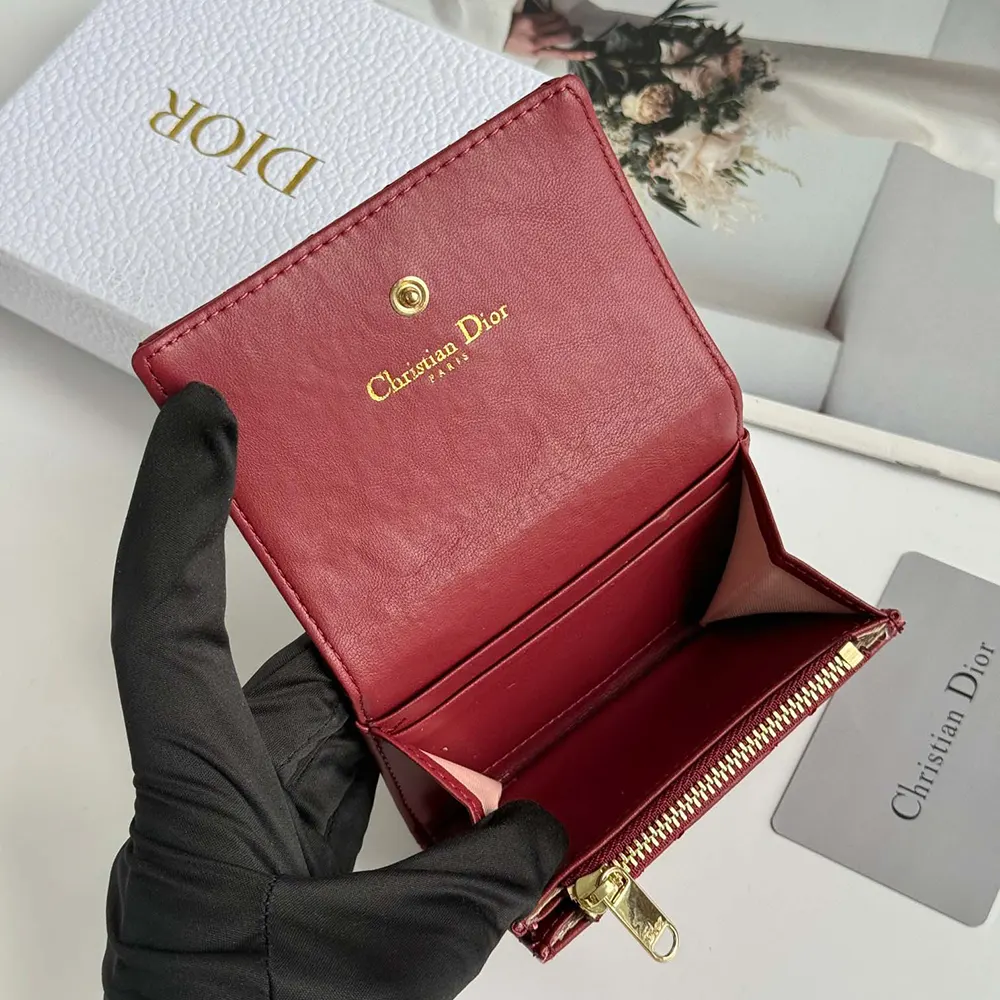 Dior Women Lady Dior Glycine Wallet Garance Red Cannage Lambskin - image 5