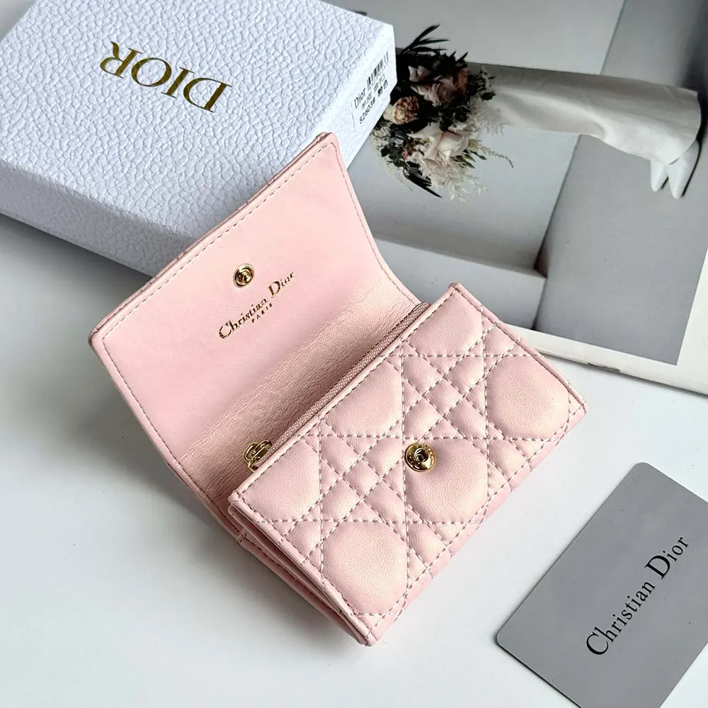 Dior Women Lady Dior Glycine Wallet Rose Tendre Cannage Lambskin - image 4
