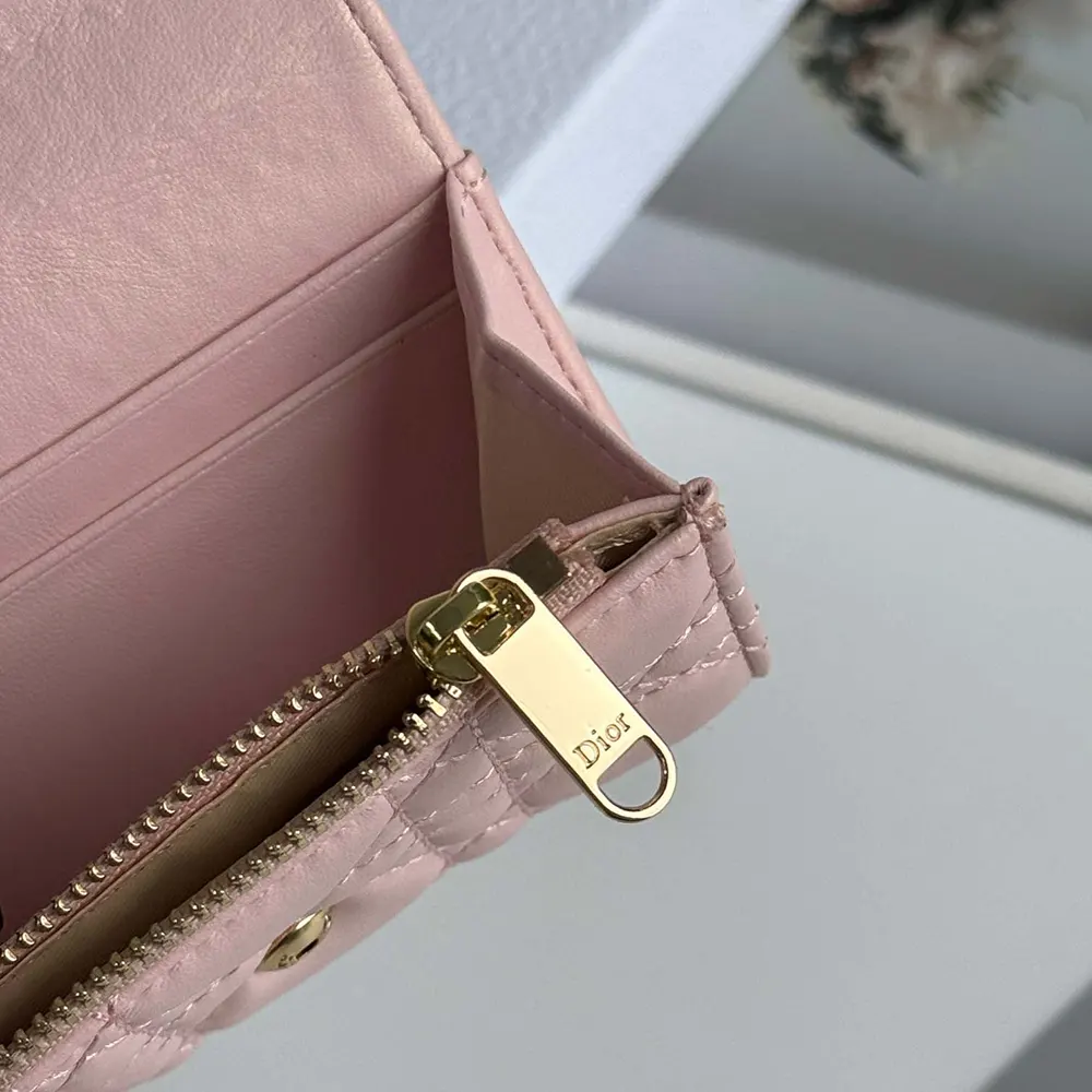 Dior Women Lady Dior Glycine Wallet Rose Tendre Cannage Lambskin - image 6