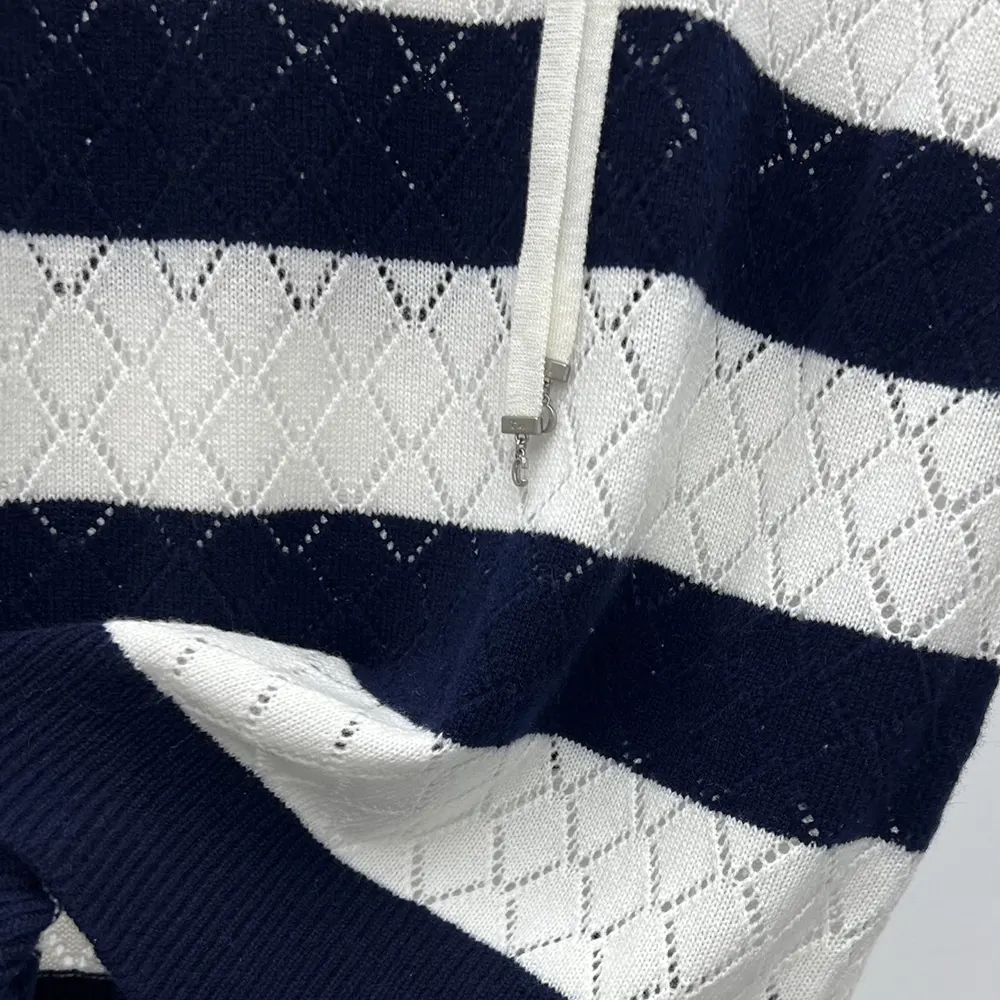 Dior Women Marinière Sweater Vest White and Navy Blue Openwork Cashmere Knit - image 8