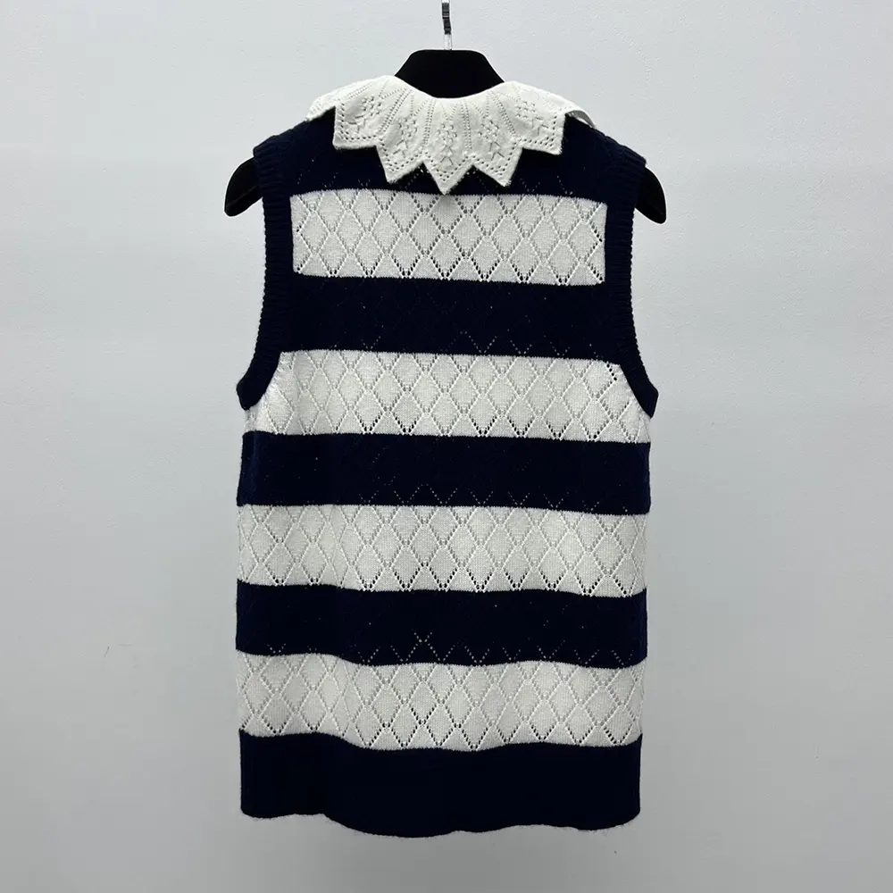 Dior Women Marinière Sweater Vest White and Navy Blue Openwork Cashmere Knit - image 4