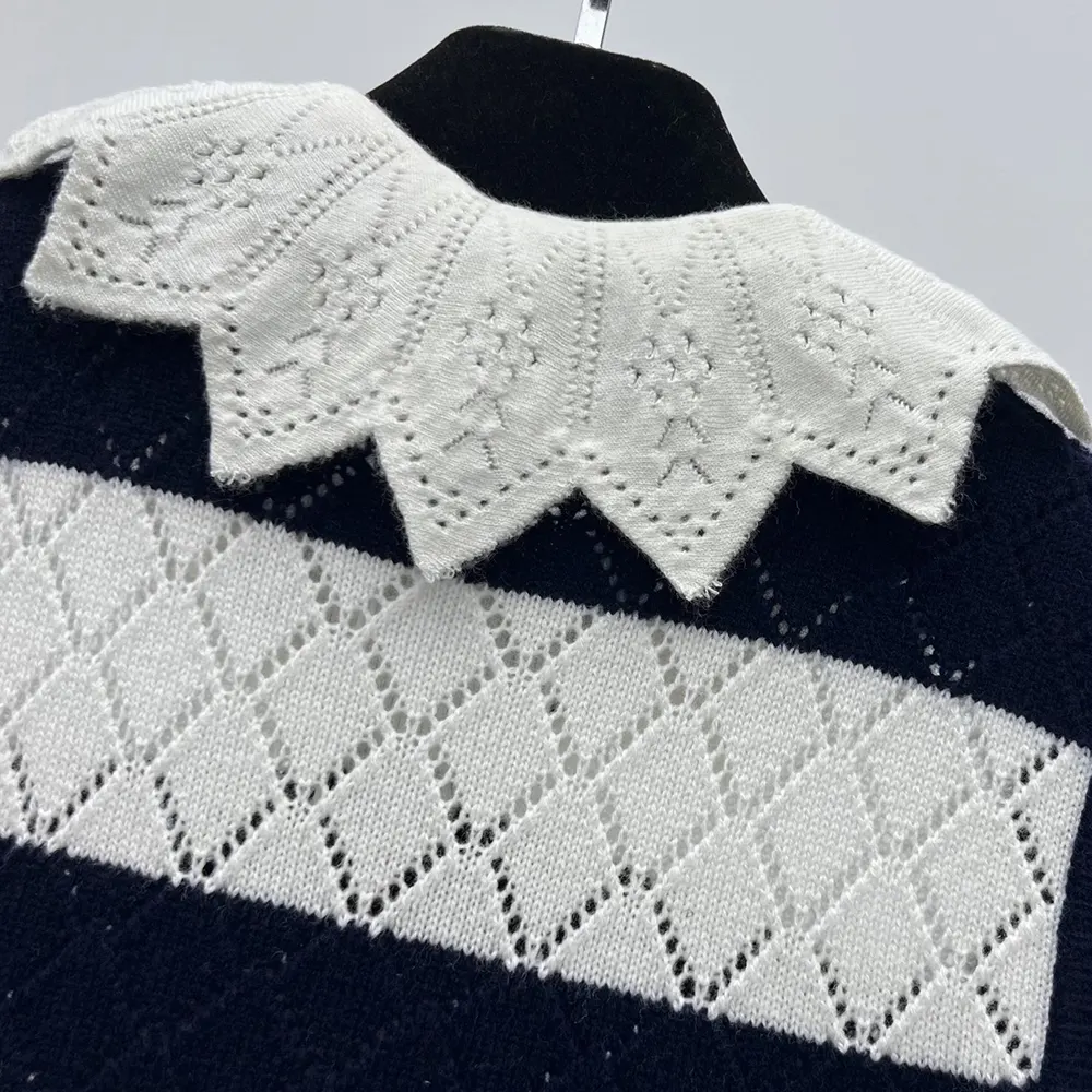 Dior Women Marinière Sweater Vest White and Navy Blue Openwork Cashmere Knit - image 7