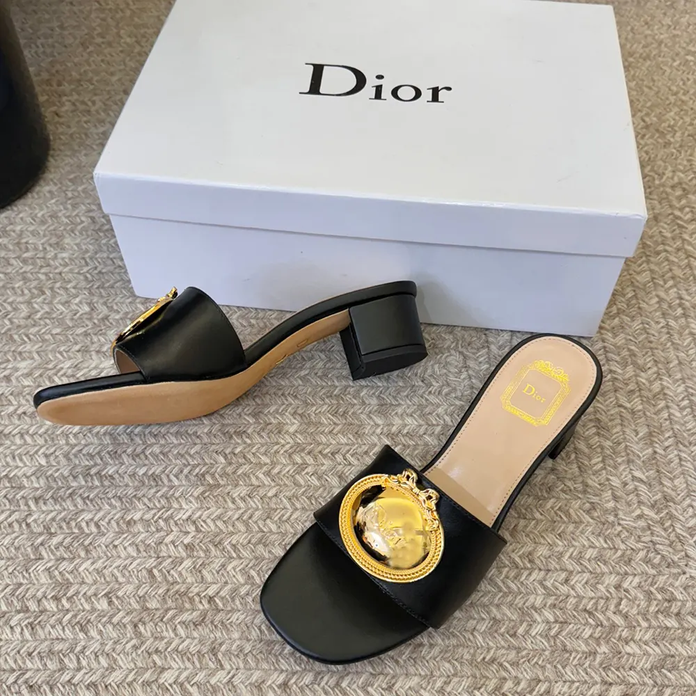 Dior Women Médaillon Buckle Heeled Slide Black Lambskin - image 6