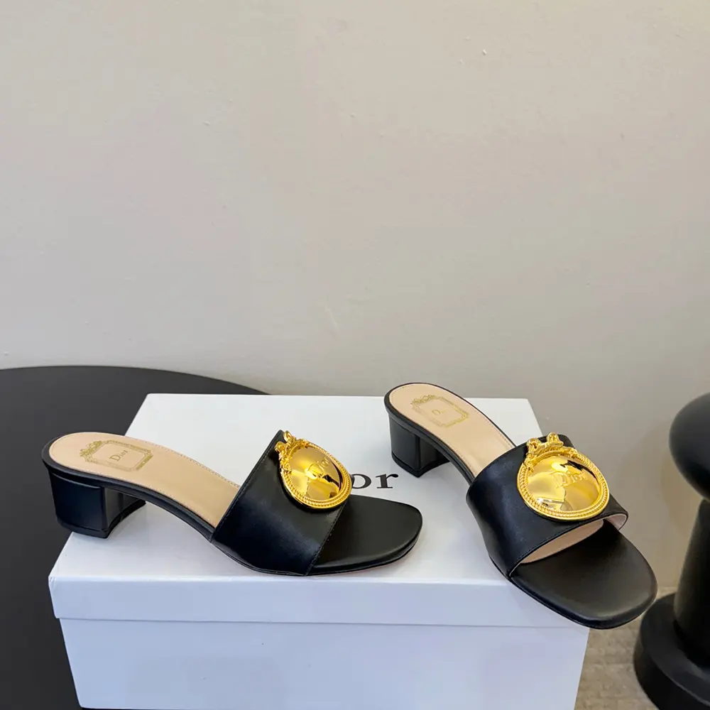 Dior Women Médaillon Buckle Heeled Slide Black Lambskin - image 5