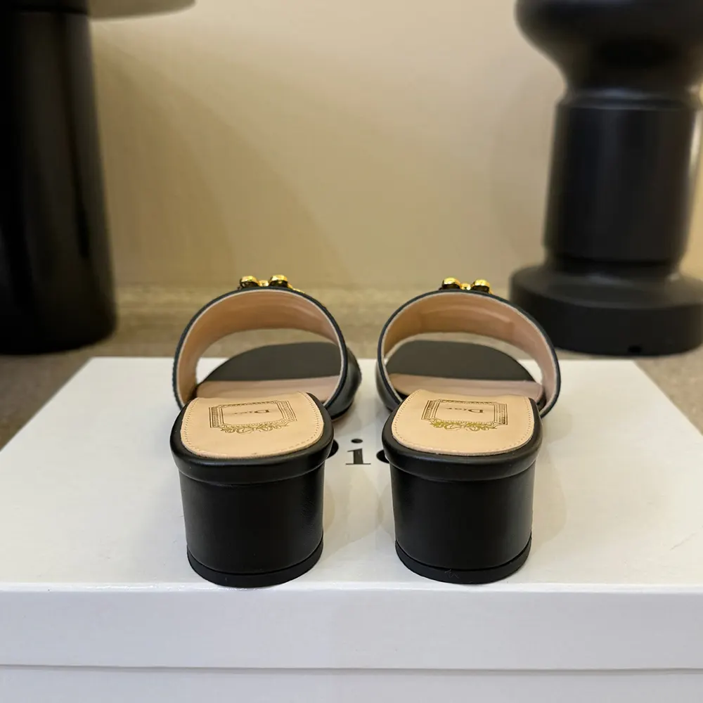 Dior Women Médaillon Buckle Heeled Slide Black Lambskin - image 7